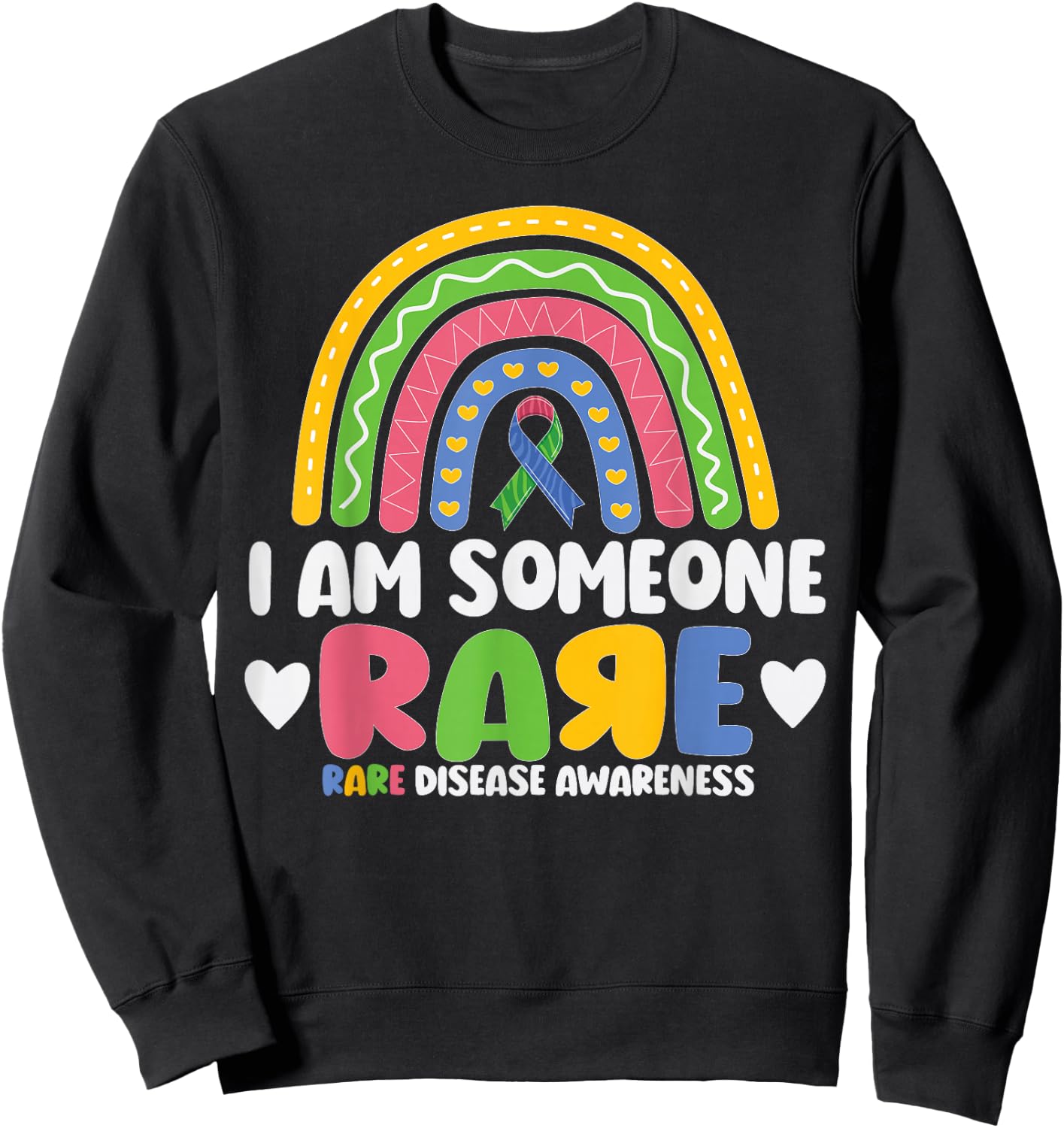 Rare Disease Day I Am Someone Rare Rainbow Zebra Ribbon Sweatshirt - Sweatshirt | Black