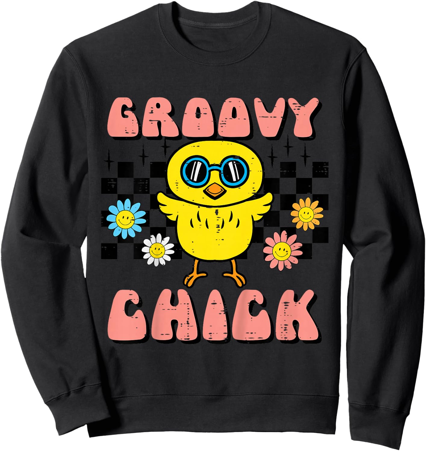 Kids Easter Groovy Chick Retro Girls Kids Toddler Youth Women Sweatshirt - Sweatshirt | Black