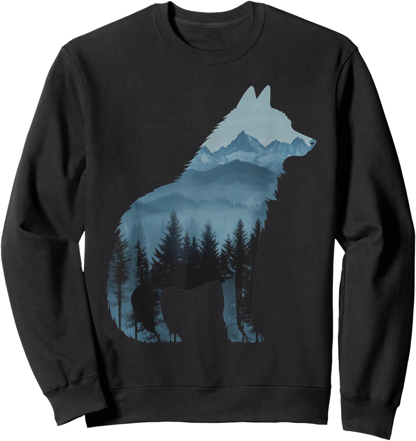 Wolf and Forest Silhouette double exposure Art Sweatshirt - Sweatshirt | Black