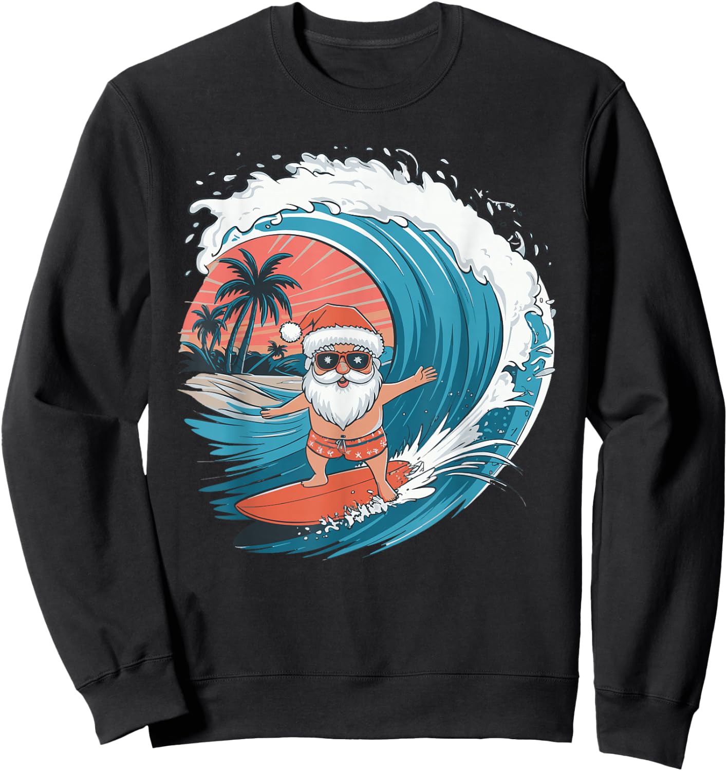 Santa Surfing Surfboard Sweatshirt - Sweatshirt | Black
