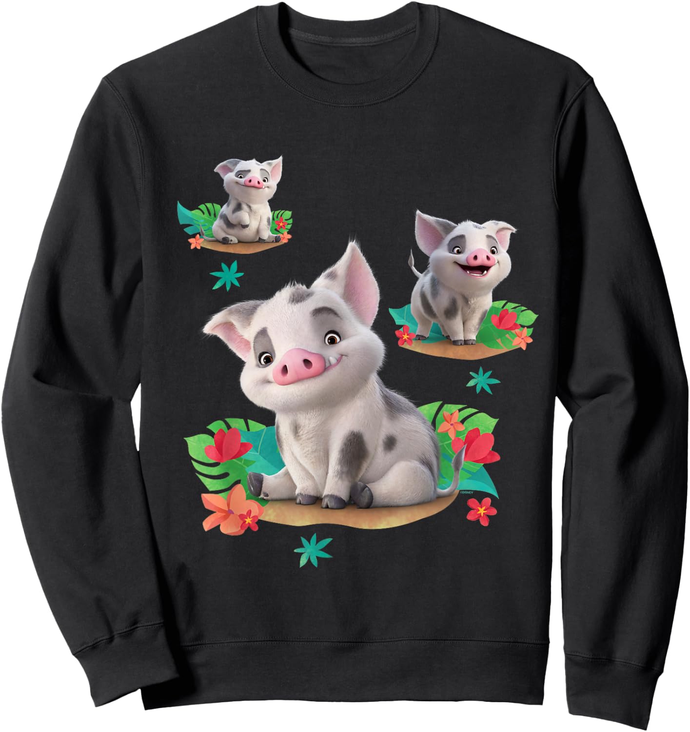 Disney Moana 2 Pua the Pig Cute Character Poses , Black, S Sweatshirt - Sweatshirt | Black