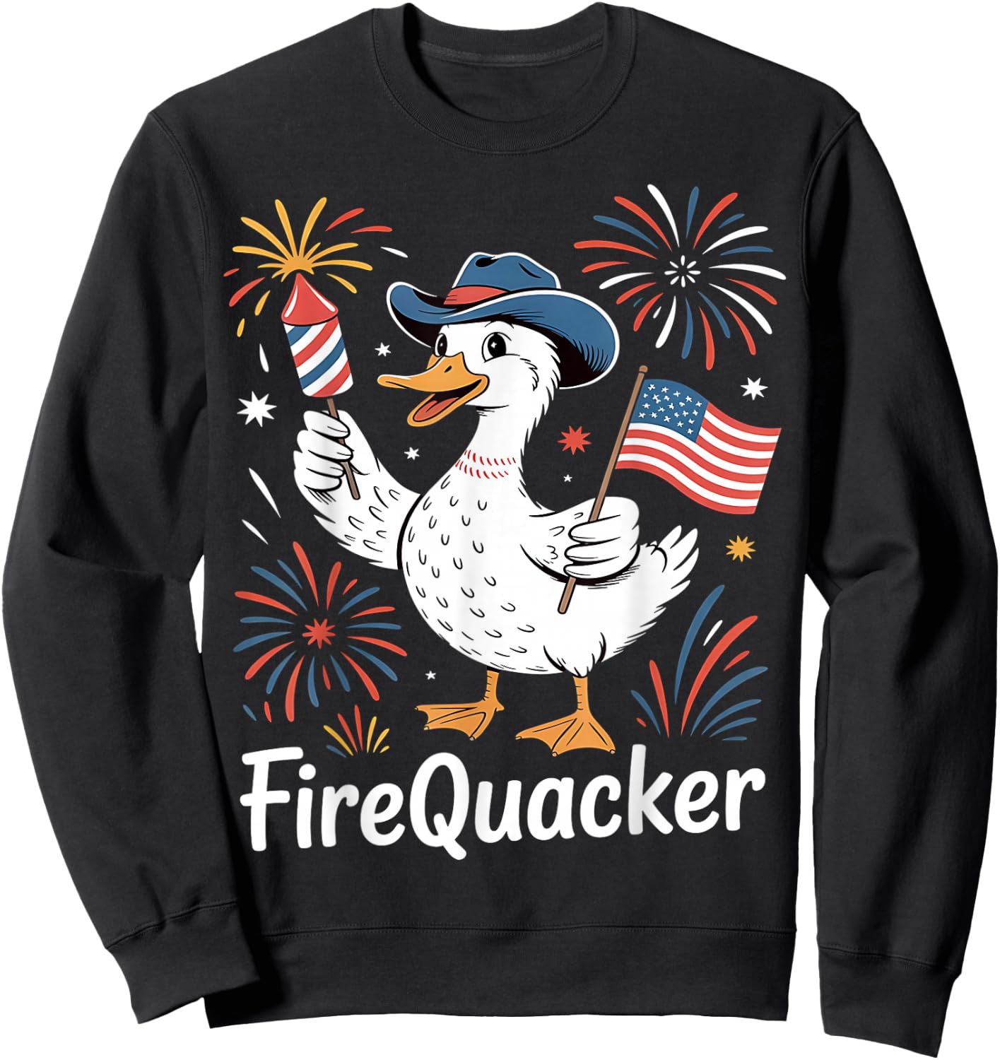 Firequacker 4th of July Rubber Duck USA Flag Sweatshirt - Sweatshirt | Black