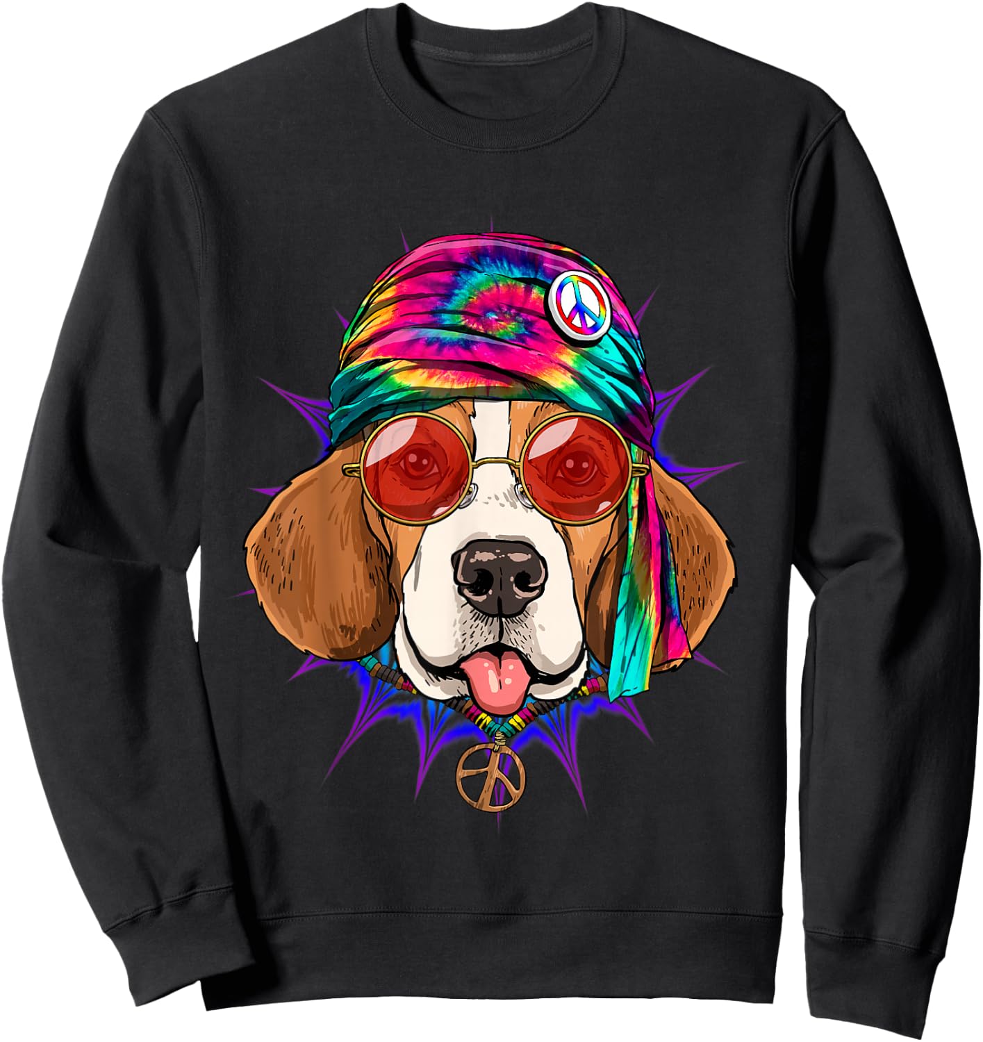 Tie Dye Hippie Beagle Hippiness Peace Love Dog Sweatshirt - Sweatshirt | Black