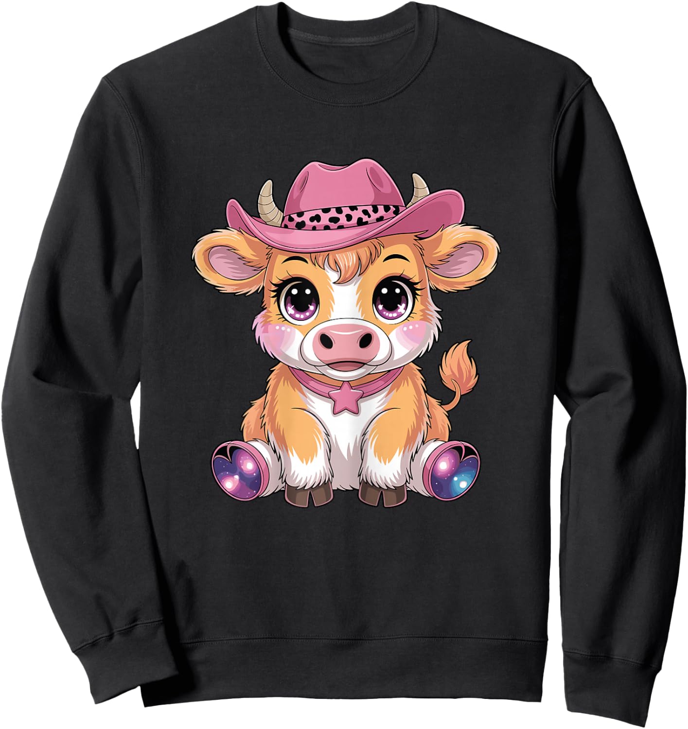Cute Highland Cow Scottish Cattle Hairy Cow Girl Graphic Sweatshirt - Sweatshirt | Black
