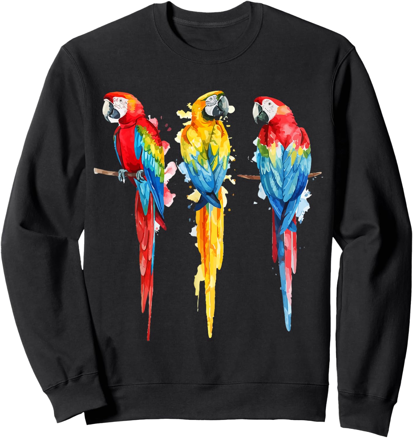 Colorful Parrot Watercolor Sweatshirt - Sweatshirt | Black