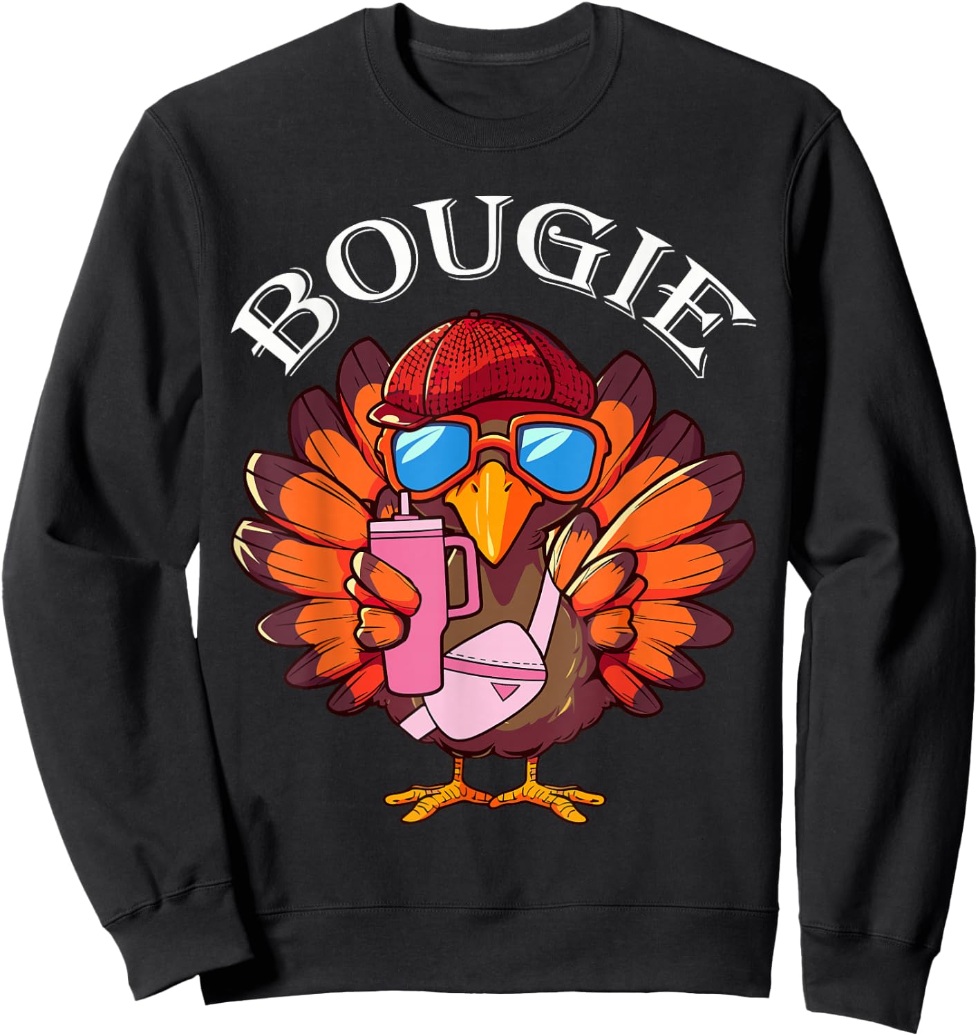 Funny Thanksgiving Turkey Trendy Bougie Fall Vibes Women Kid Sweatshirt - Sweatshirt | Black