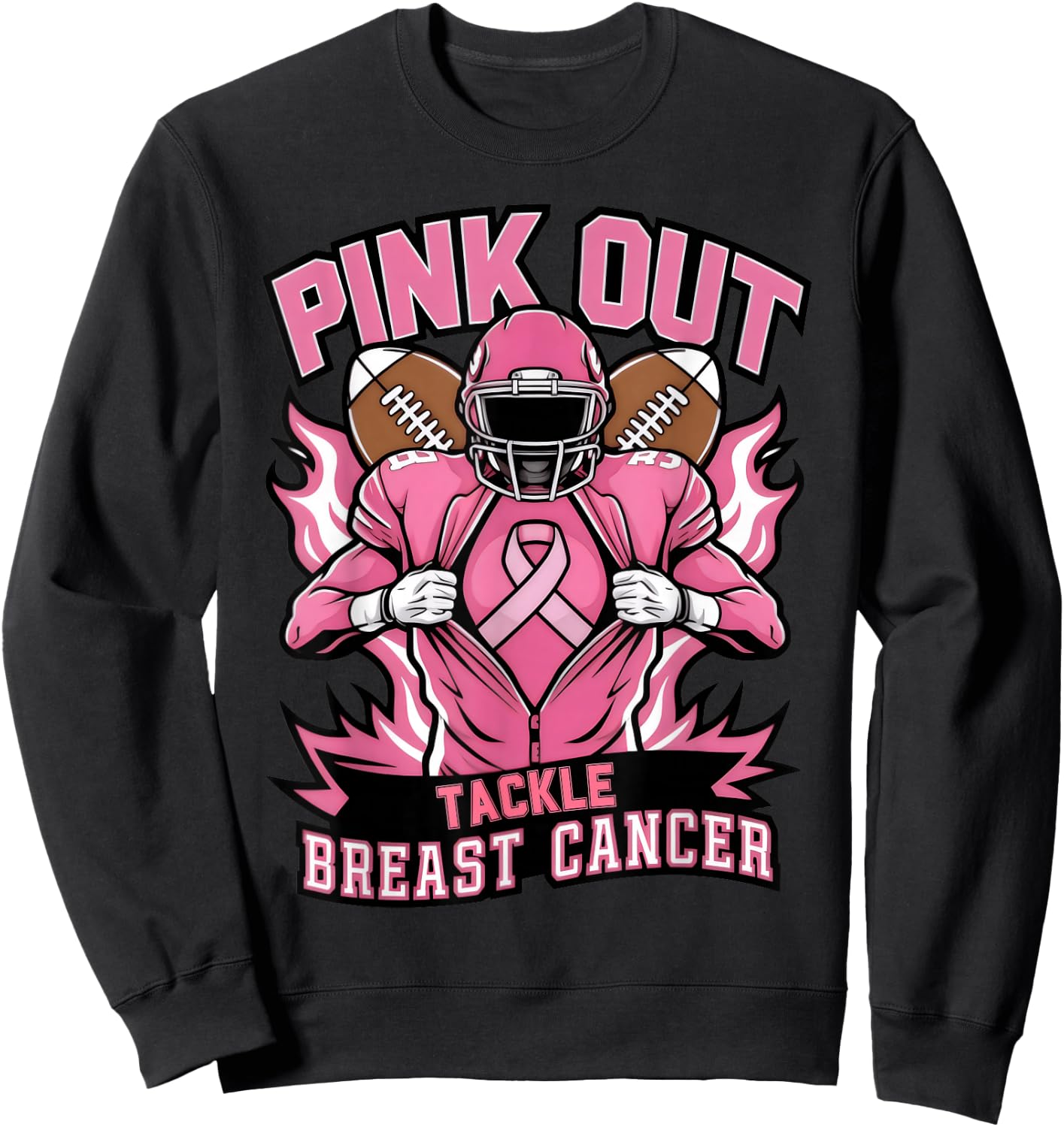 Pink Out Tackle Breast Cancer Awareness American Football Sweatshirt - Sweatshirt | Black