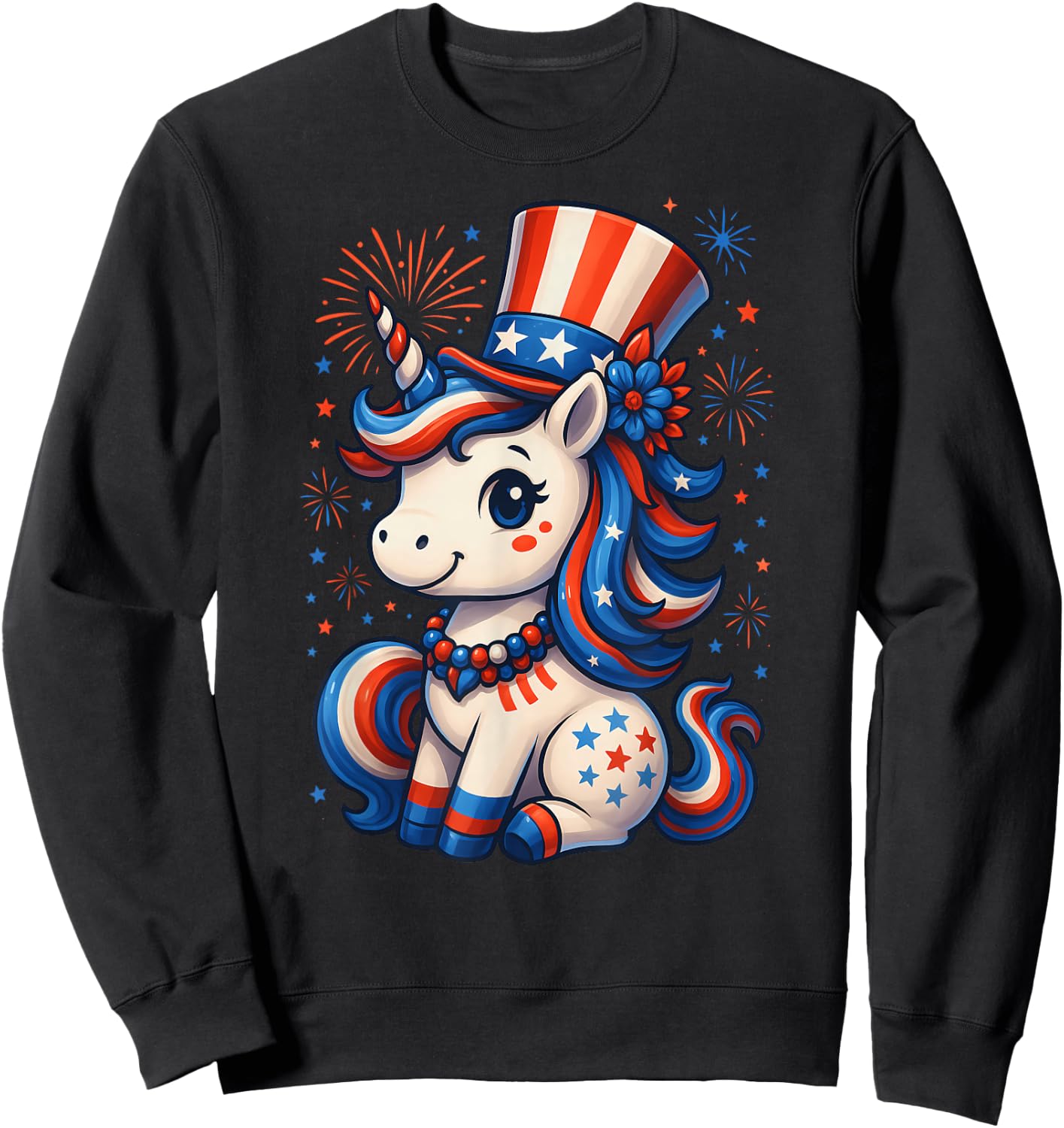 4th Of July Unicorn Patriotic Americorn Girls Toddler Kids Sweatshirt - Sweatshirt | Black