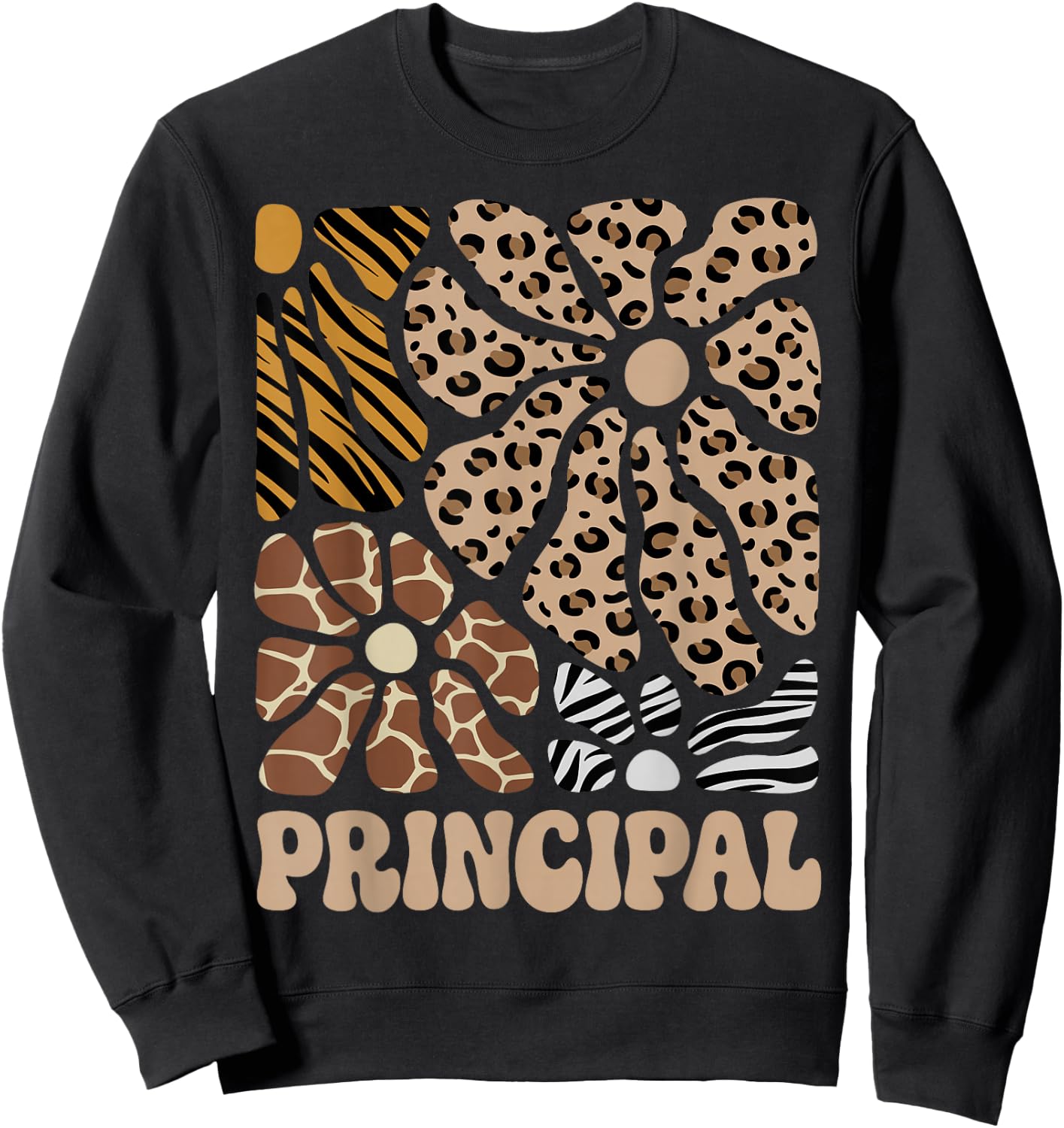 Principal Safari Animals Floral Boho Leopard Sweatshirt - Sweatshirt | Black