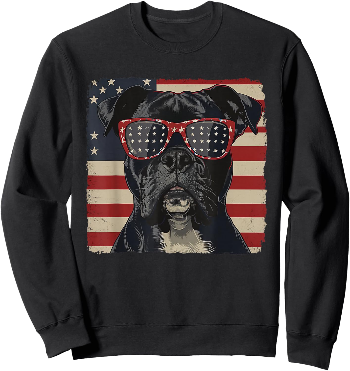 American Patriot Independence Day Shirt Boxer Dog Men Women Sweatshirt - Sweatshirt | Black
