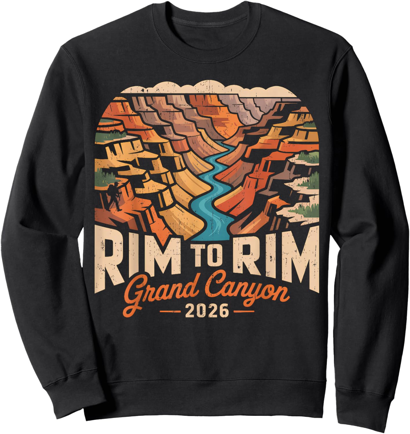 Retro South Rim to North Rim Grand Canyon 2026 Hiking Sweatshirt - Sweatshirt | Black