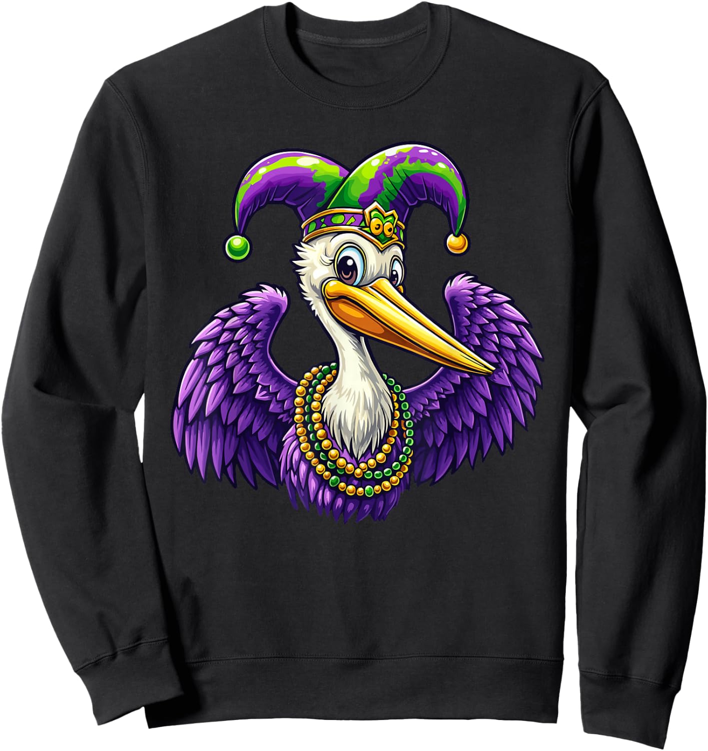 Mardi Gras Pelican Louisiana Parade Animal Lover Sweatshirt - Sweatshirt | Black