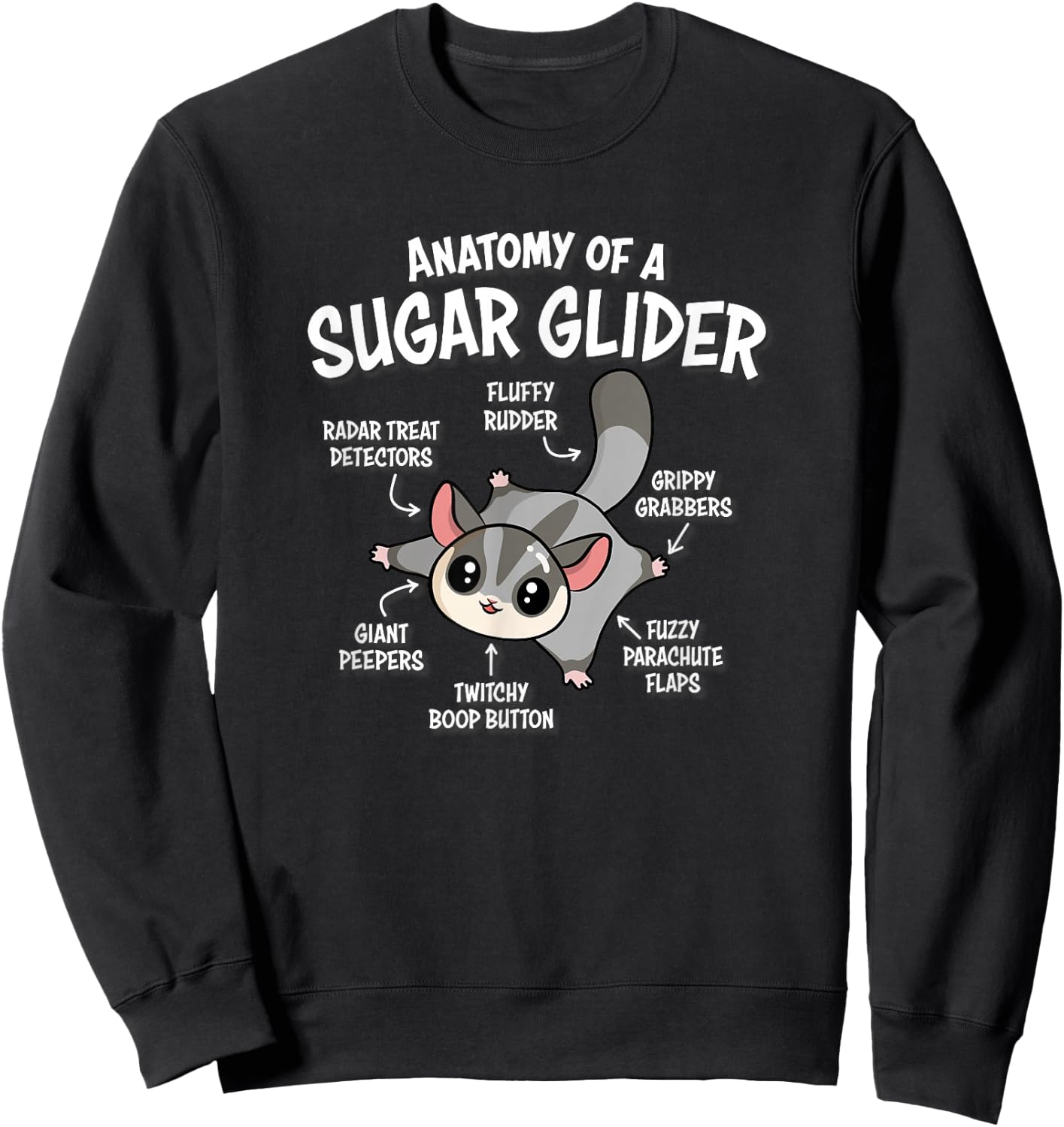 Kids Cute Anatomy Of A Sugar Glider Lover Sweatshirt - Sweatshirt | Black