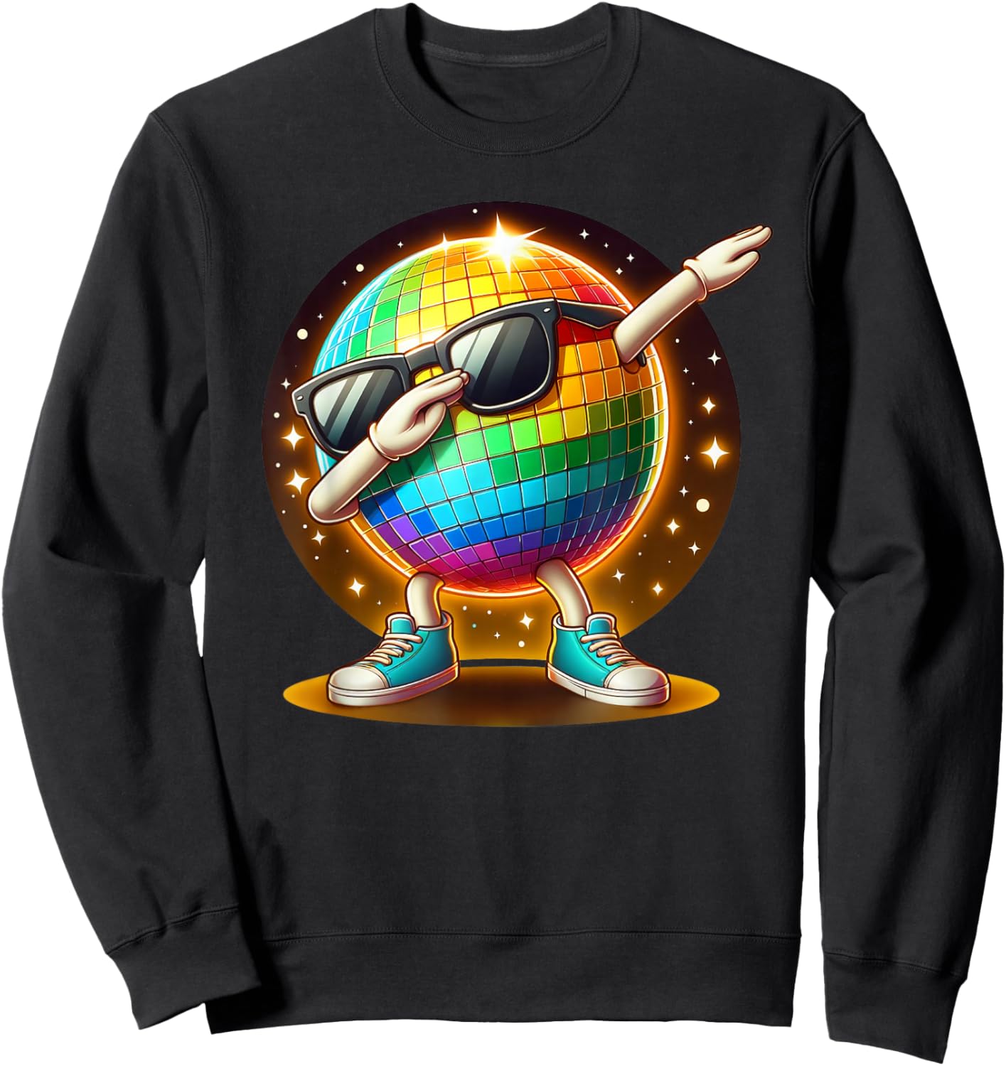 70s Disco Ball Dabbing Sunglasses Nightclub Dance LED Party , Black, S Sweatshirt - Sweatshirt | Black