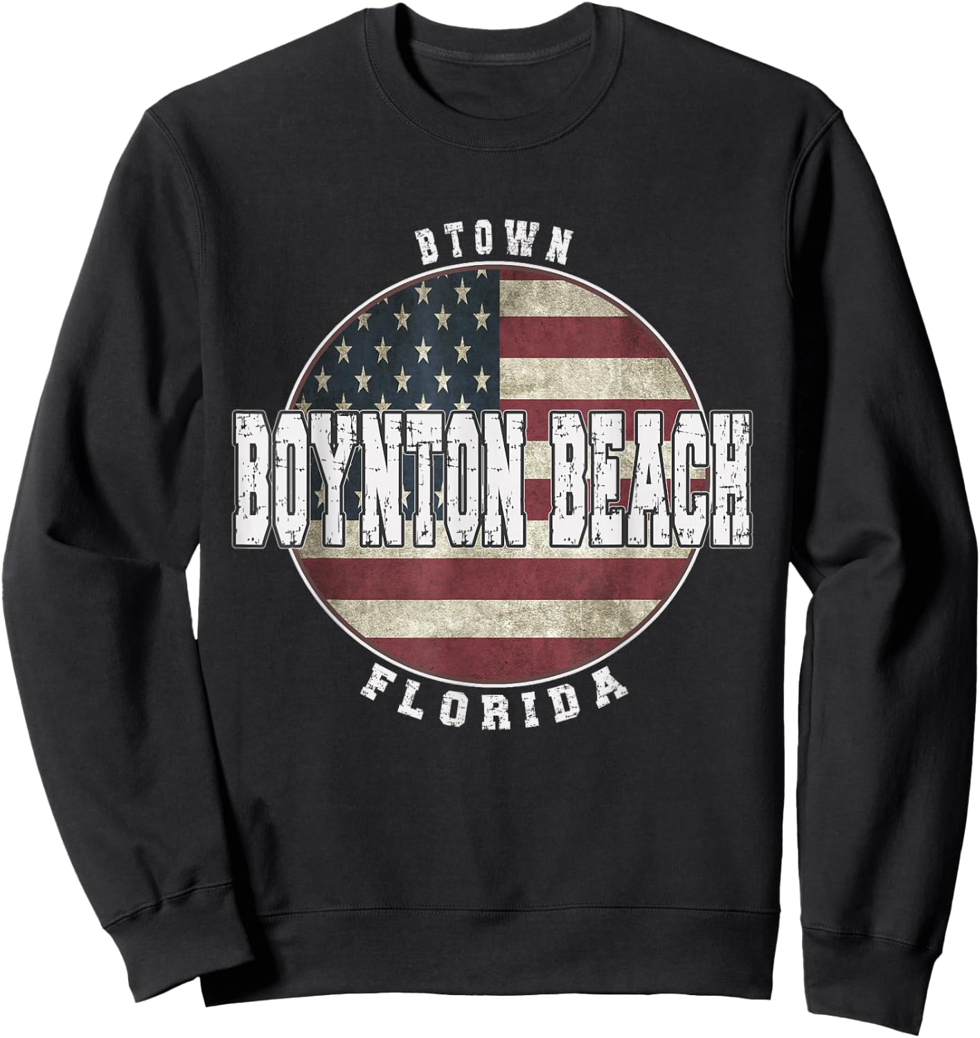Boynton Beach Florida, Vintage American Flag Sweatshirt - Sweatshirt | Black