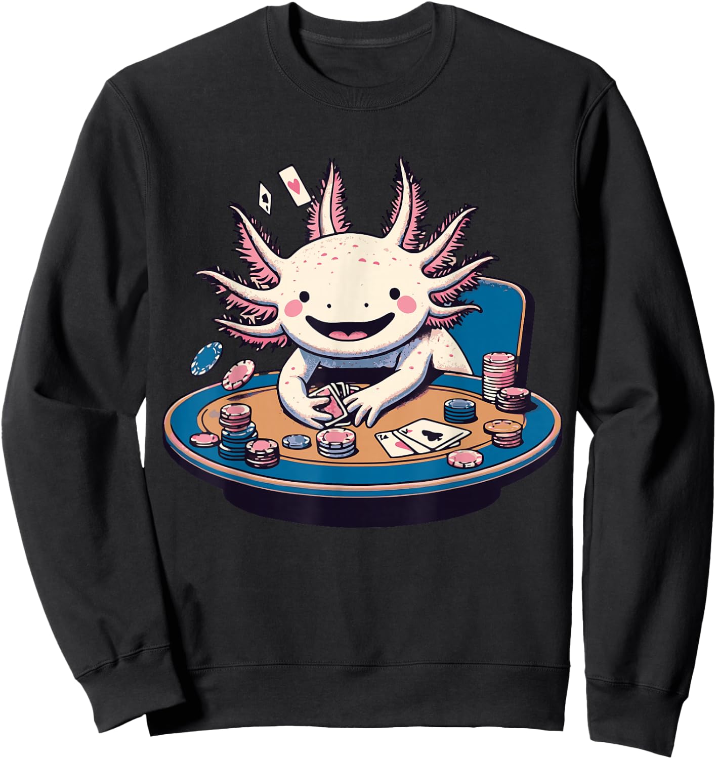 Axolotl Poker Anime Kawaii Axolotl Animal Card Games Lover Sweatshirt - Sweatshirt | Black