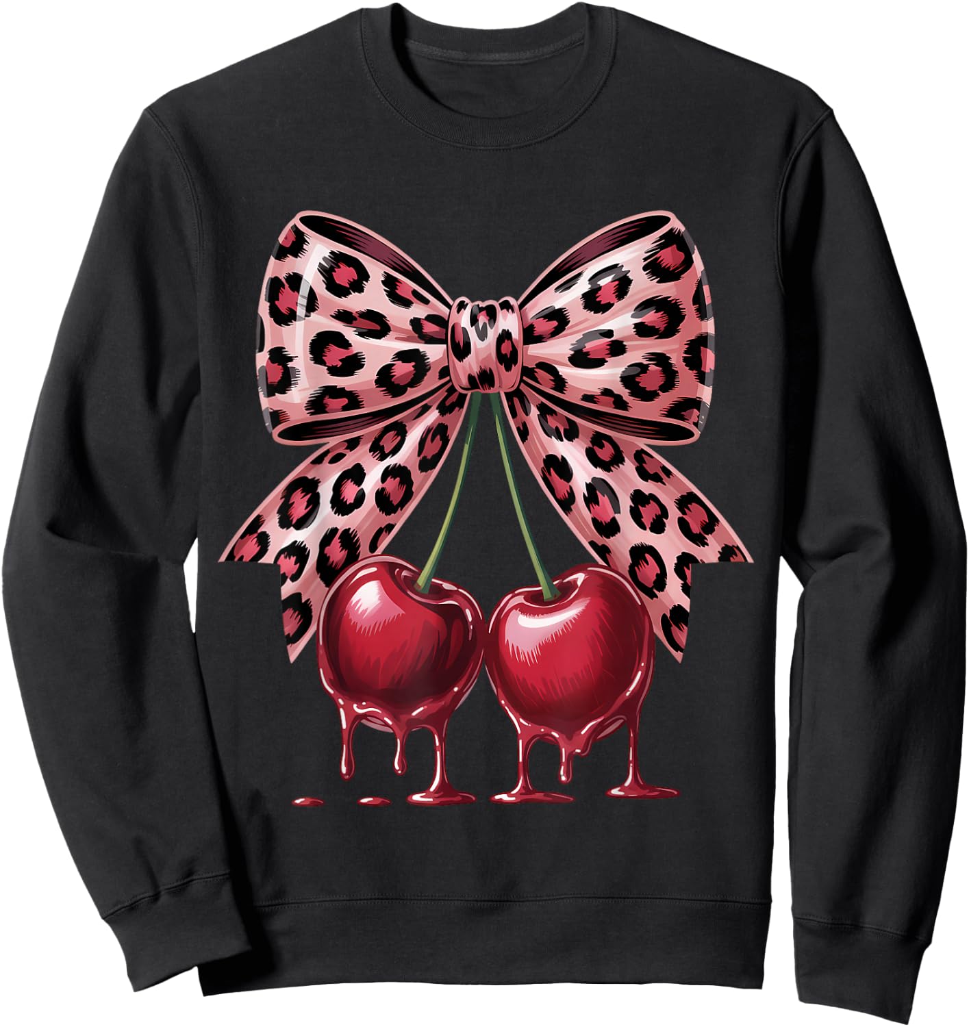 Cherry Leopard Coquette Bow Cute Cherries Sweatshirt - Sweatshirt | Black