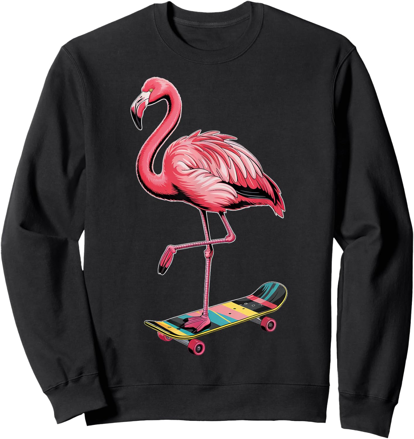Stylish Flamingo Skateboard Enthusiast Sweatshirt - Sweatshirt | Black