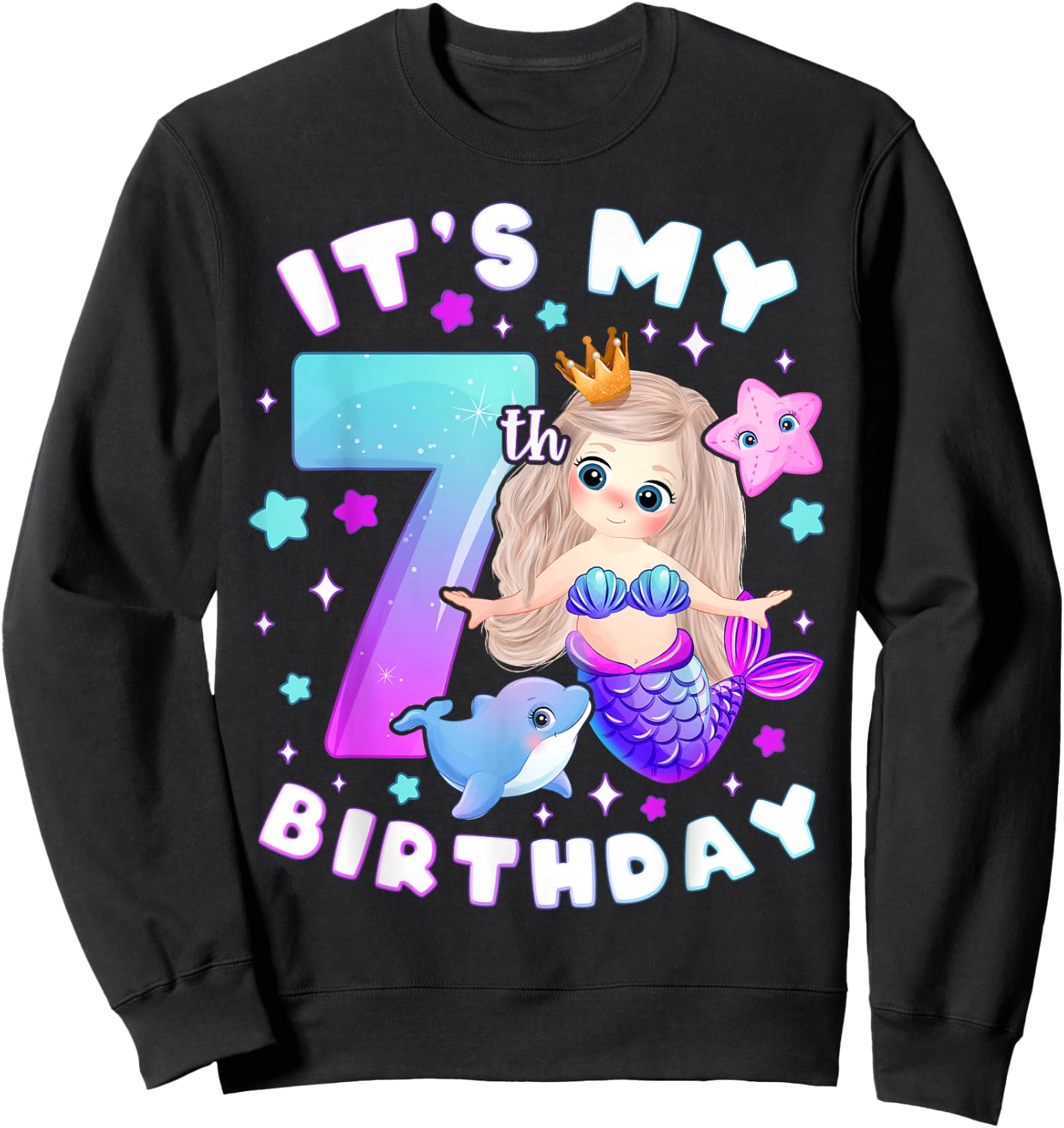 7th Birthday Girl 7 Years Mermaid Number 7 Sweatshirt - Sweatshirt | Black
