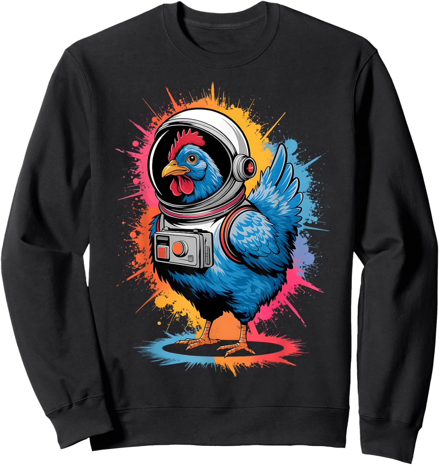 Funny Chicken Graphic Astronaut Chicken -Adults, -Kids Chicken Lover Black Small Classic Fit Imported Cotton, Polyester Short Sleeve Sweatshirt - Sweatshirt | Black