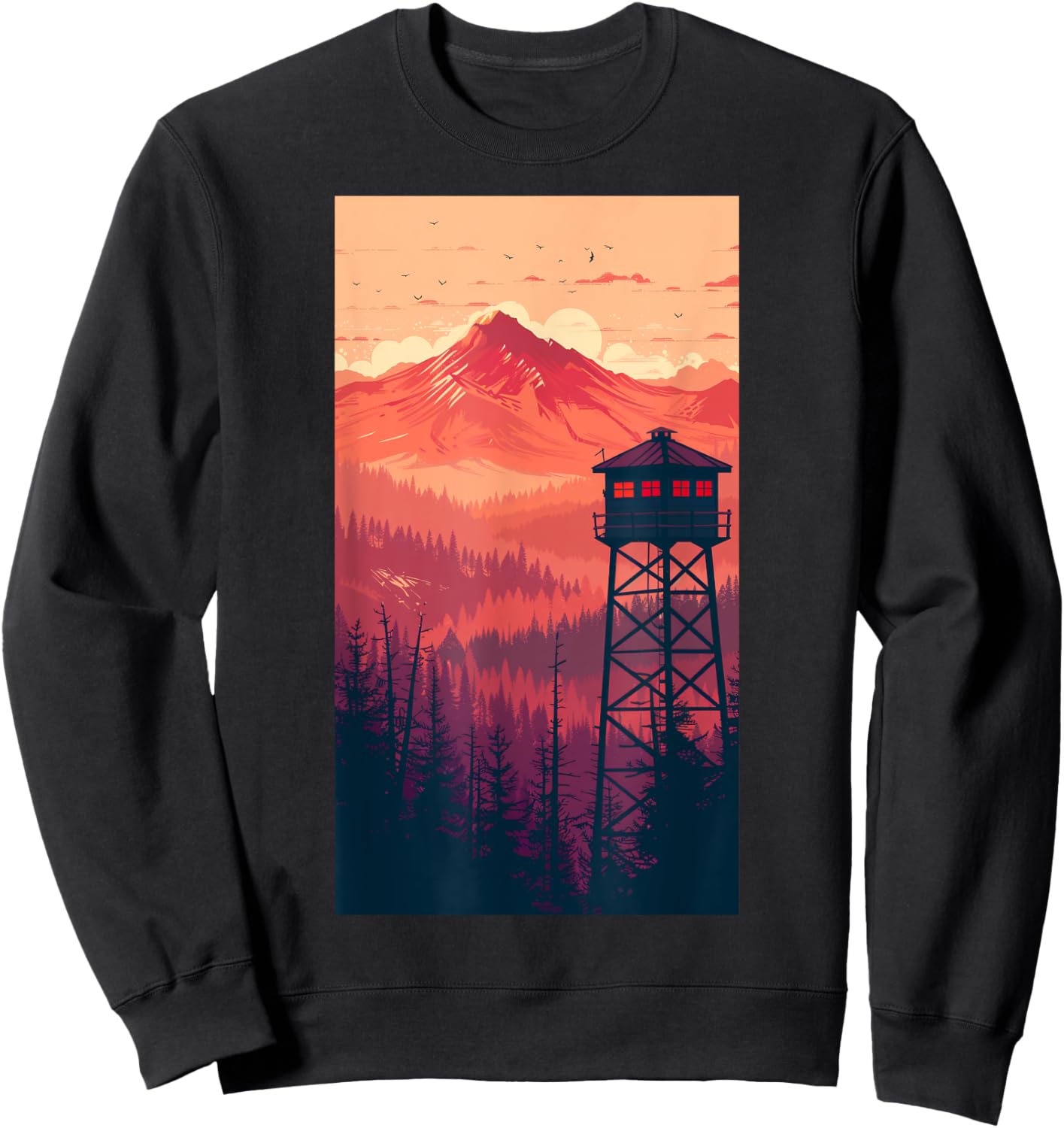 Fire Tower Landscape Mountain watch Sweatshirt - Sweatshirt | Black