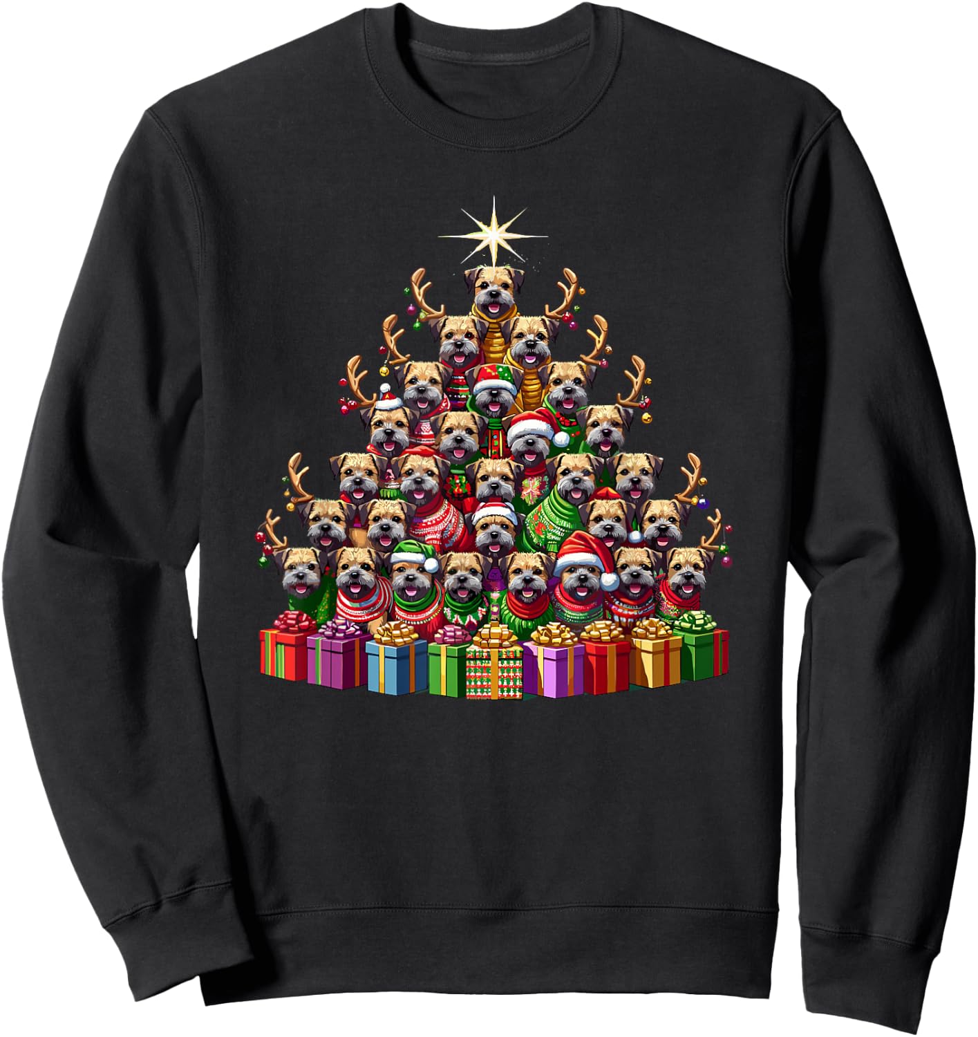 Christmas Tree Border Terrier Border Terriers Sweatshirt - Sweatshirt | Black