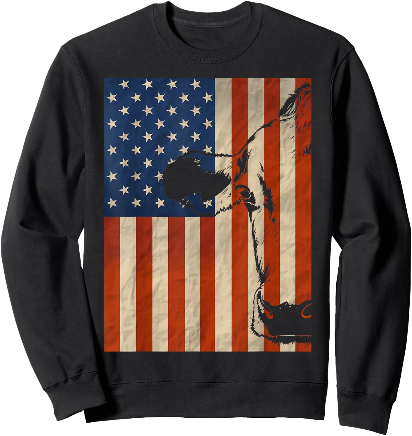 Cow American Flag Cattle Animal Lover Patriotic 4th of July Sweatshirt - Sweatshirt | Black