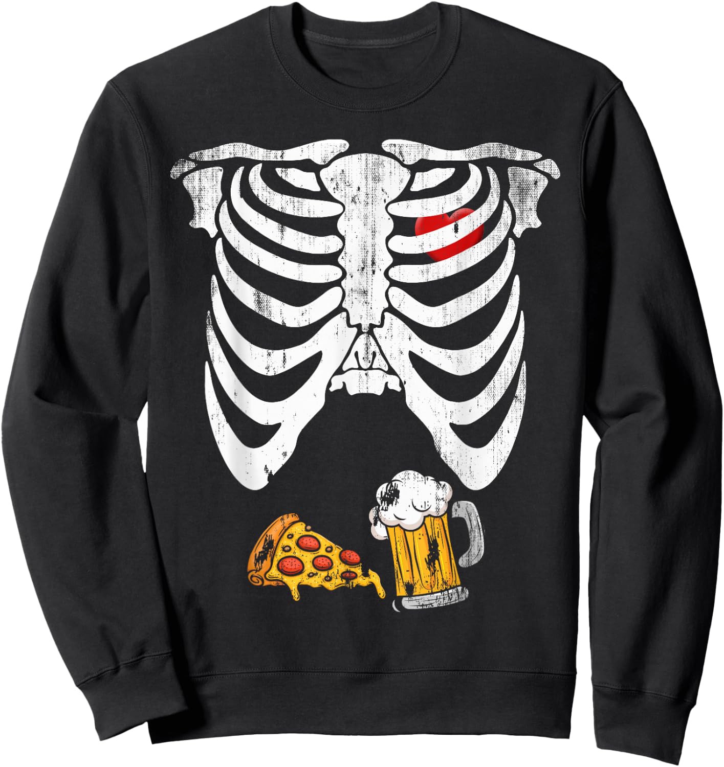 Skeleton Pregnancy B.eer Pizza X-Ray Halloween Costume Sweatshirt - Sweatshirt | Black