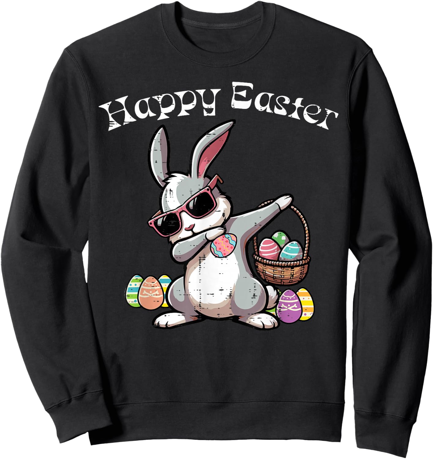Happy Easter Dabbing Bunny Rabbit Girls Kids Toddler Women Sweatshirt - Sweatshirt | Black