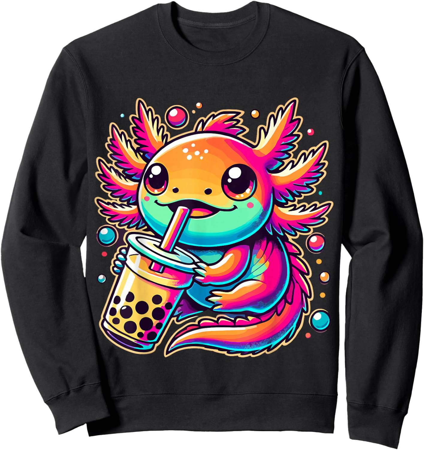Axolotl drinking Boba Tea Bubble Tea Kawaii Sweatshirt - Sweatshirt | Black