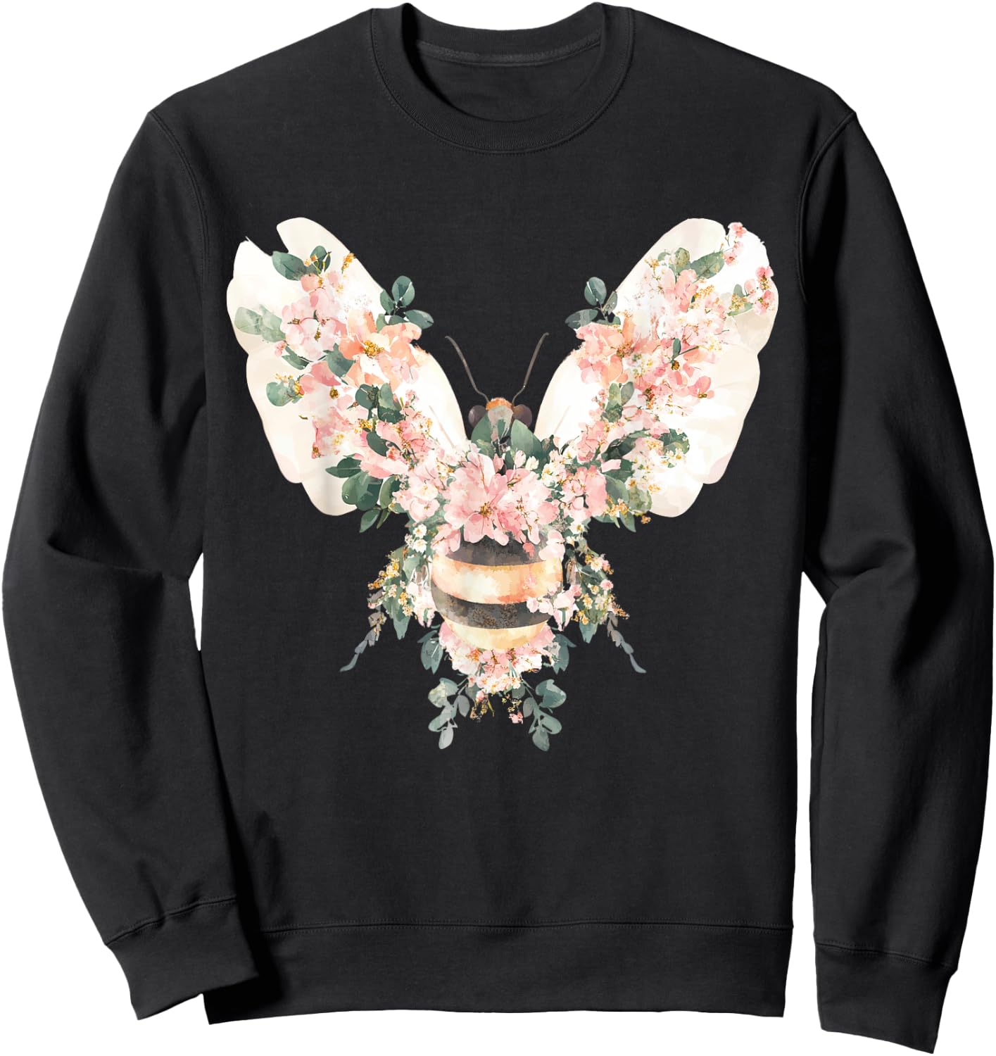 Floral Spring Women Flower Bee Sweatshirt - Sweatshirt | Black