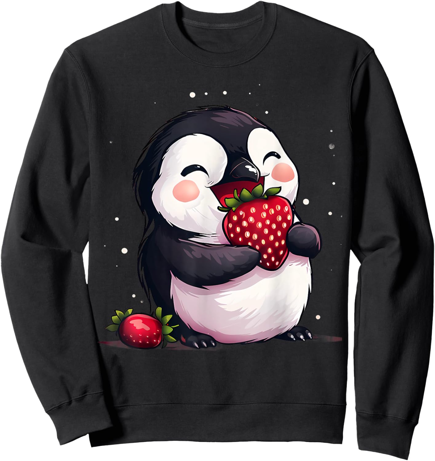 Strawberry Penguin Strawberry Fruit Animal Art Artwork Sweatshirt - Sweatshirt | Black