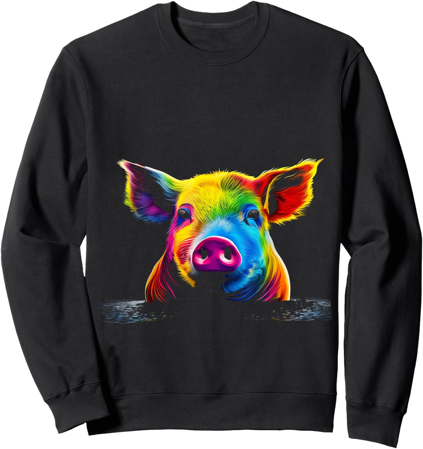 Pig Art Cute Colorful Animal Painting Graphic Pig Sweatshirt - Sweatshirt | Black