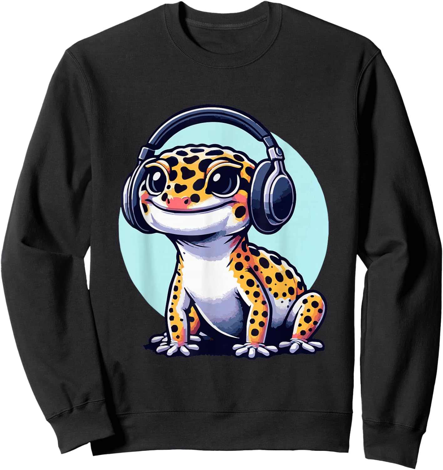 Gecko With Headset Music Musician Herpetology Leopard Gecko Sweatshirt - Sweatshirt | Black