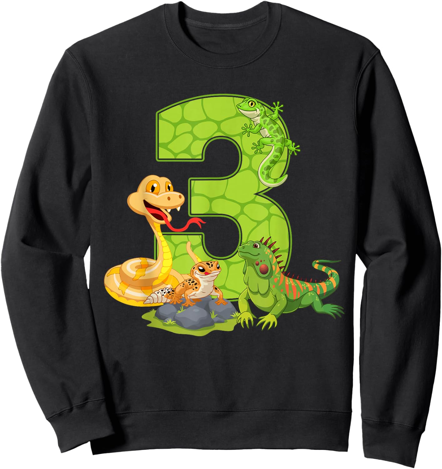3rd Birthday Snake Lizard Reptile 3 Year Old Birthday Party Sweatshirt - Sweatshirt | Black