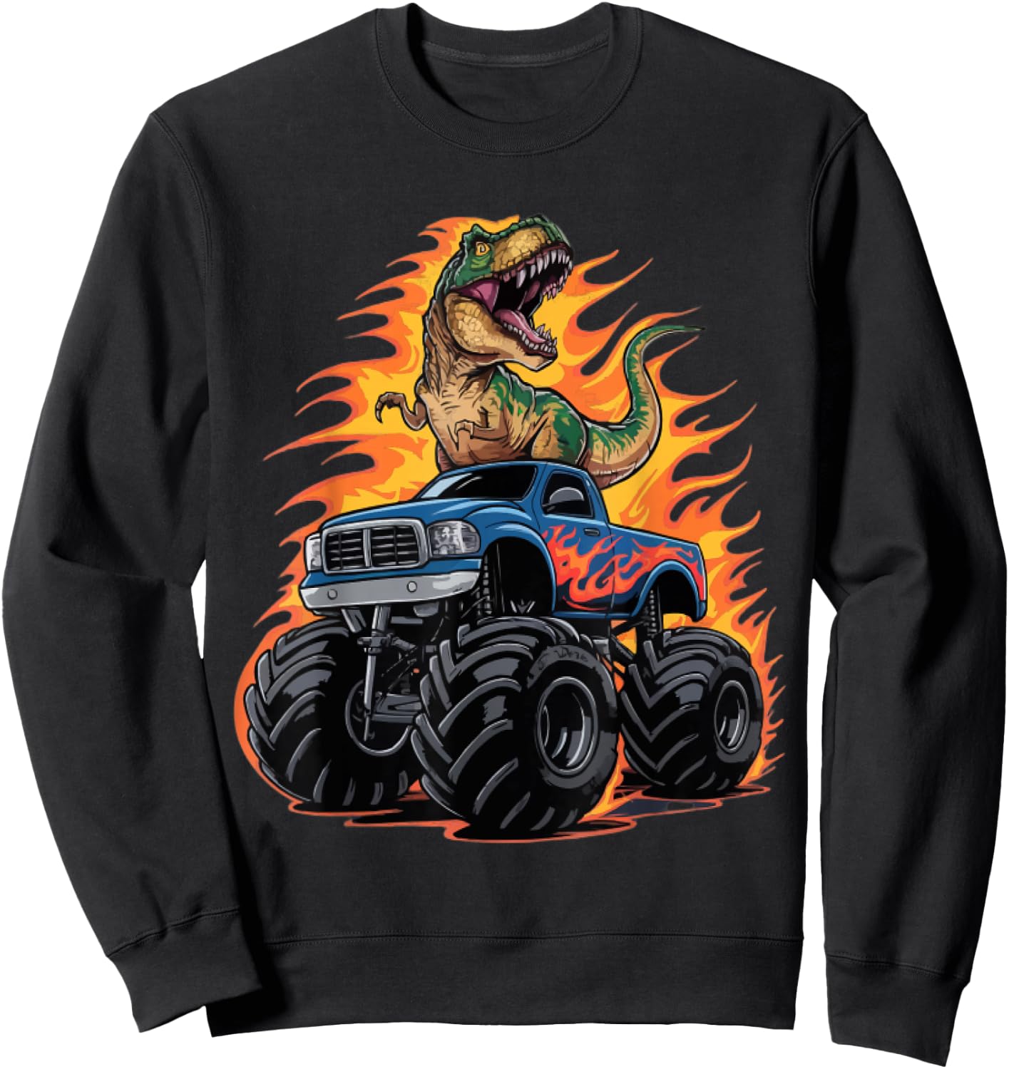 Monster Truck Dinosaur Birthday Party Monster Truck Boy Sweatshirt - Sweatshirt | Black