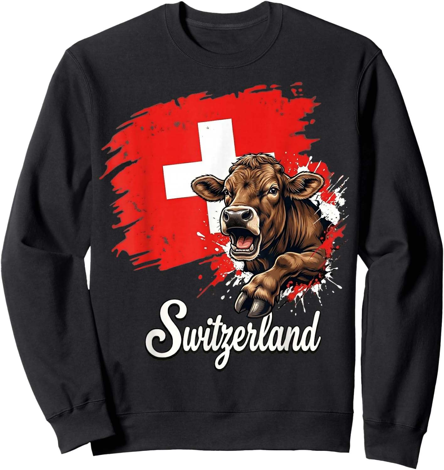 Swiss Cow Flag Switzerland Patriotic Design Sweatshirt - Sweatshirt | Black