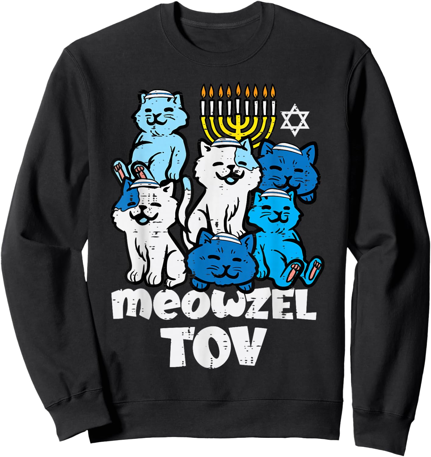 Hanukkah Cats Meowzel Tov Chanukah Jewish Women Girls Kids Sweatshirt - Sweatshirt | Black