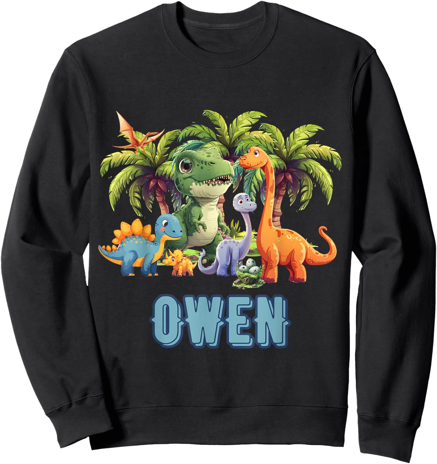 OWEN Dinosaur Personalized Custom First Name Toddler Fun Sweatshirt - Sweatshirt | Black