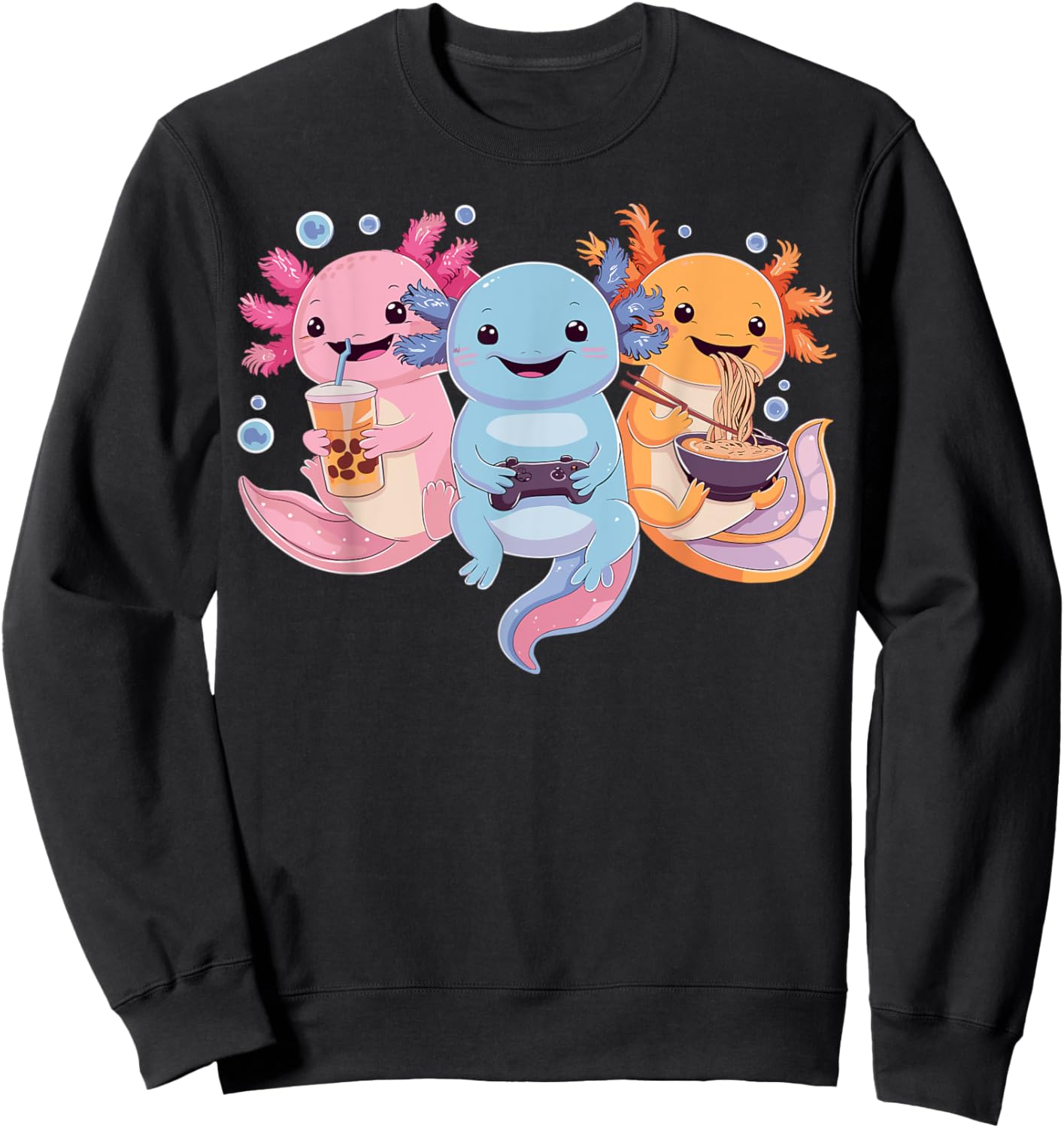 Axolotl Boba Tea Bubble Tea Axolotl Gaming Ramen Axolotl , Small, Black Sweatshirt - Sweatshirt | Black
