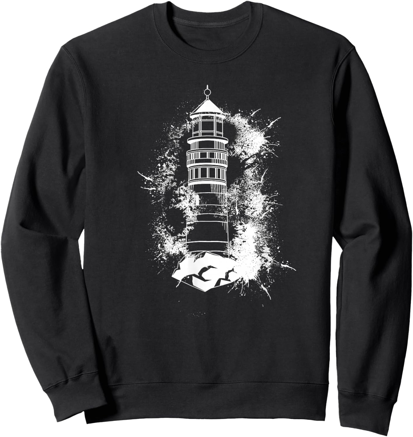 Lighthouse Sea Light Seagulls Coast Harbour Maritime Lighthouse, black, s Sweatshirt - Sweatshirt | Black
