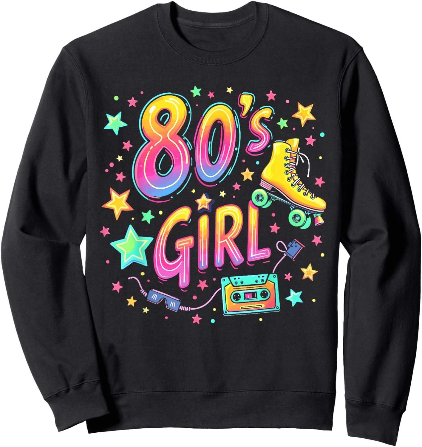 Girls 80s Retro Roller Skates , Black, S Sweatshirt - Sweatshirt | Black