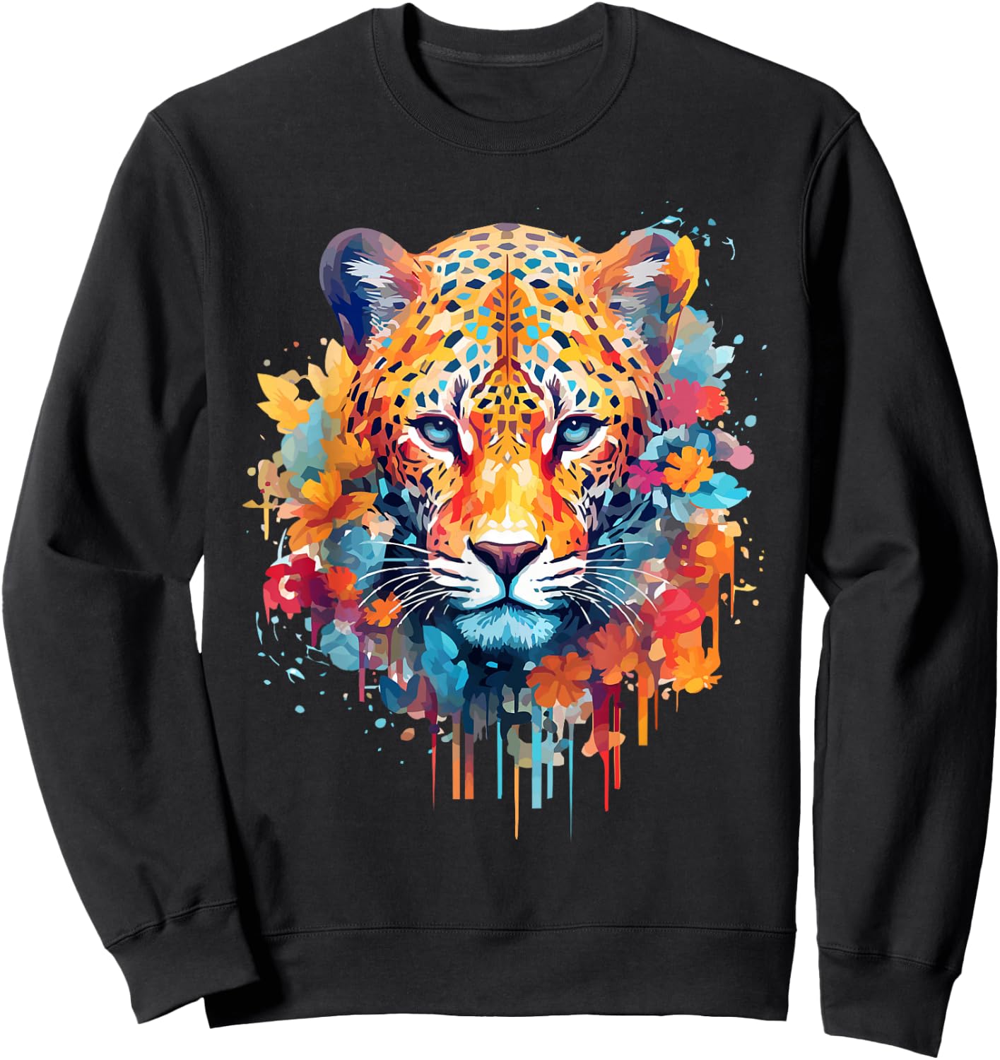 Jaguar Face Big Cat Lover Print Splash Art Graphic Design Sweatshirt - Sweatshirt | Black