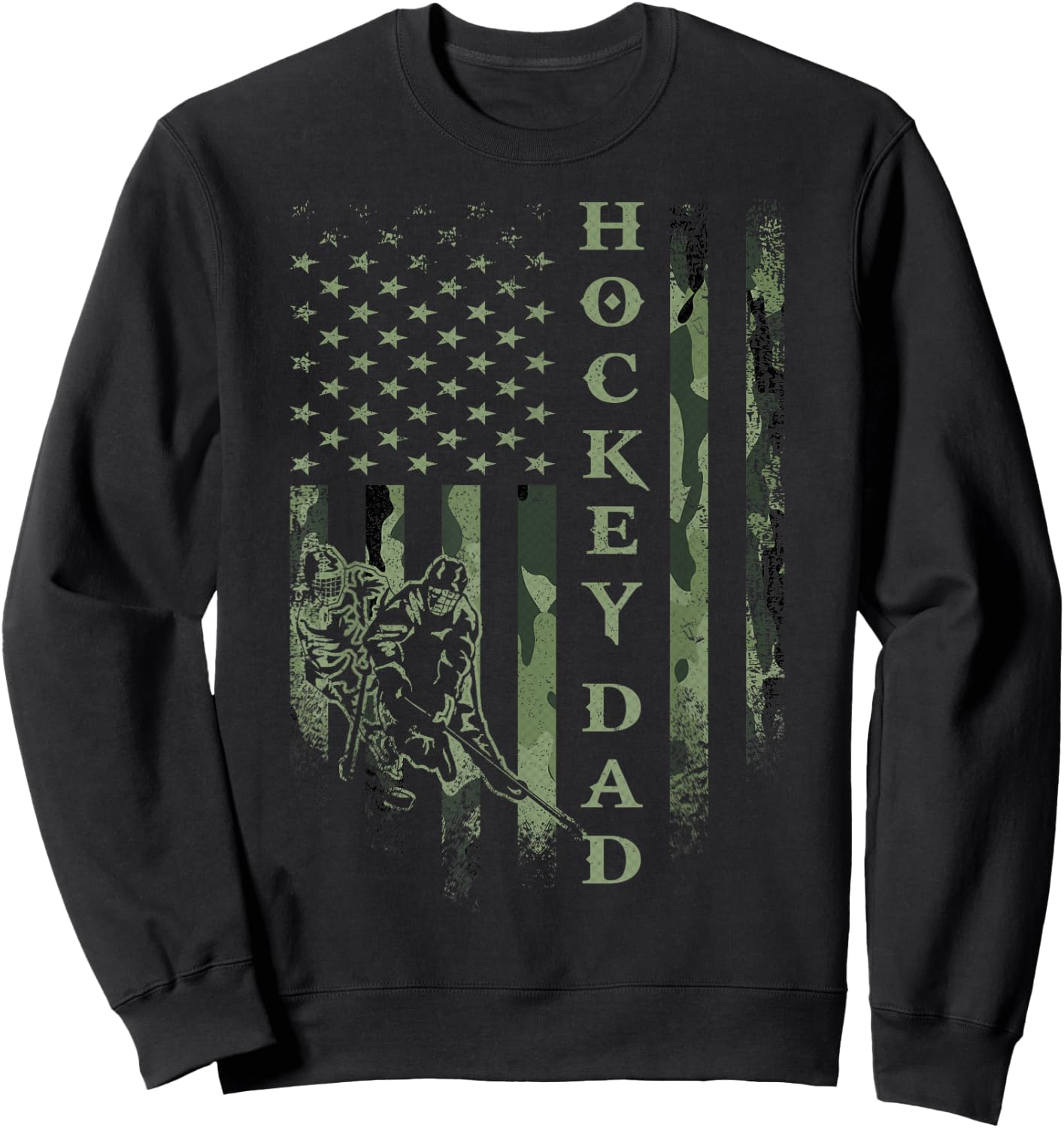 Vintage USA American Camo Flag Proud Hockey Dad Silhouette Sweatshirt - Sweatshirt | Black