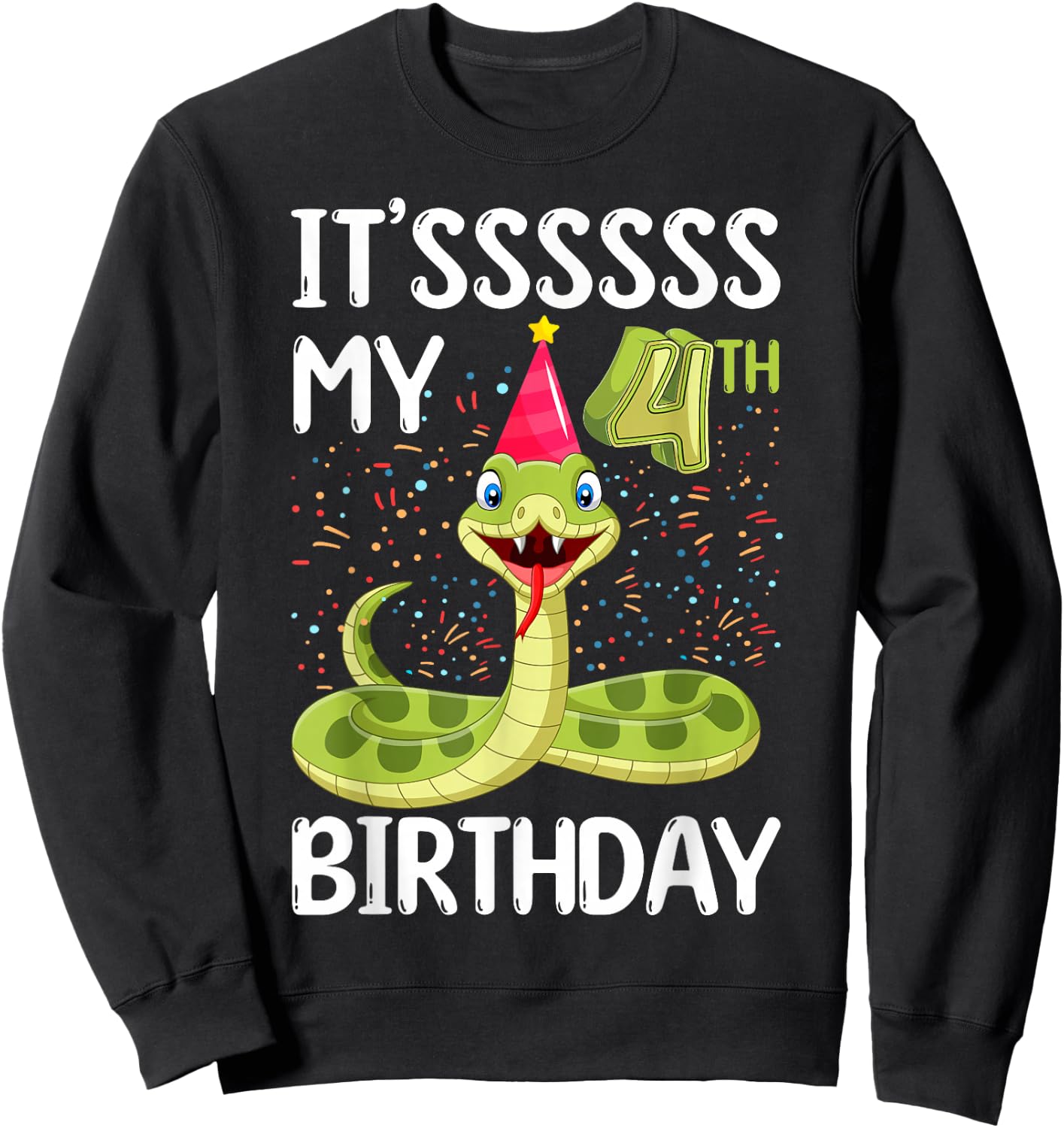 4th Birthday snake Party 4 Year Old snake lover B-day Sweatshirt - Sweatshirt | Black