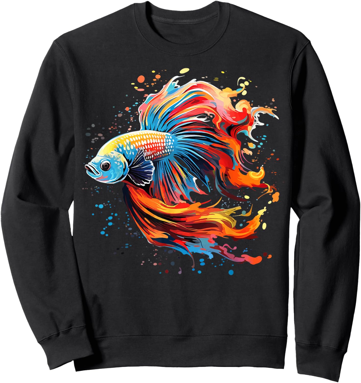 Colorful Betta Fish Lover Splash Art Betta Fighting Fish Sweatshirt - Sweatshirt | Black