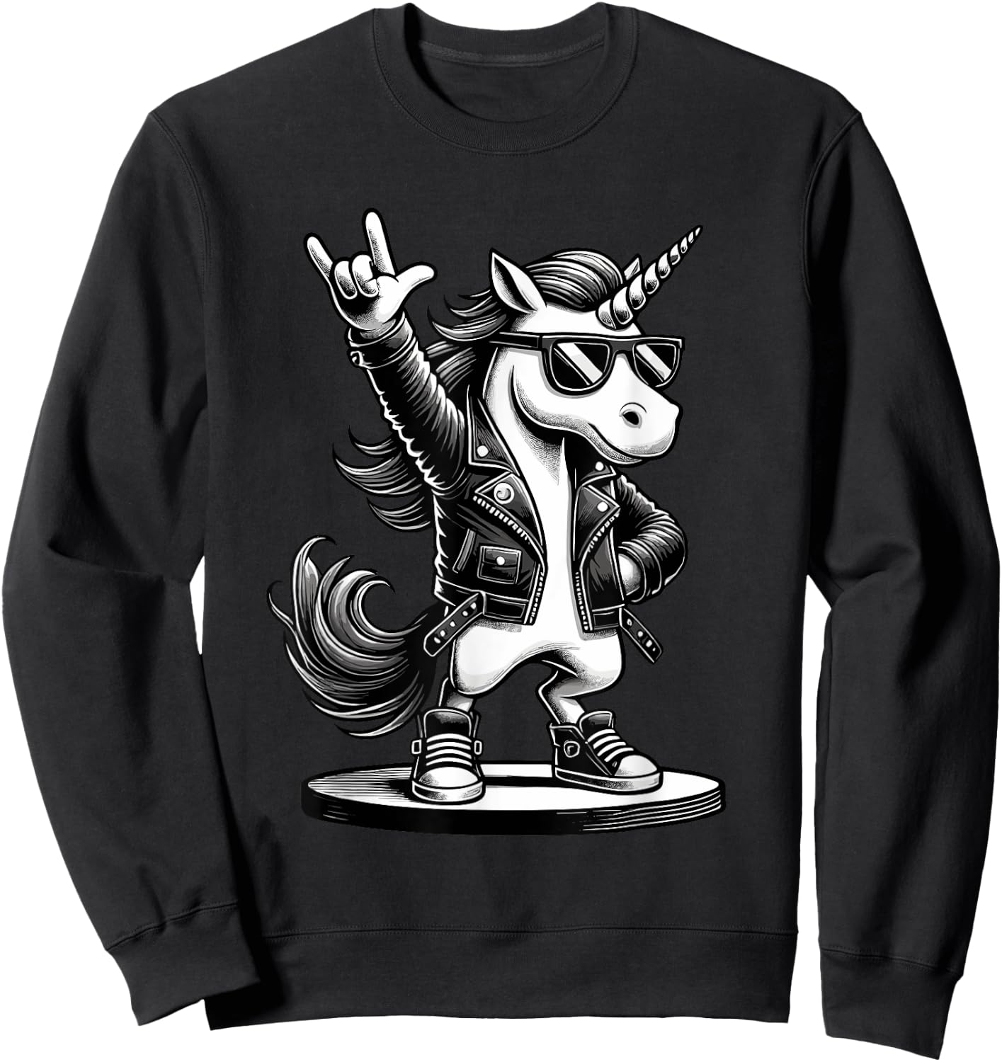 Rock Music & Heavy Metal Rocker, Funny Unicorn Rockhand , black Sweatshirt - Sweatshirt | Black