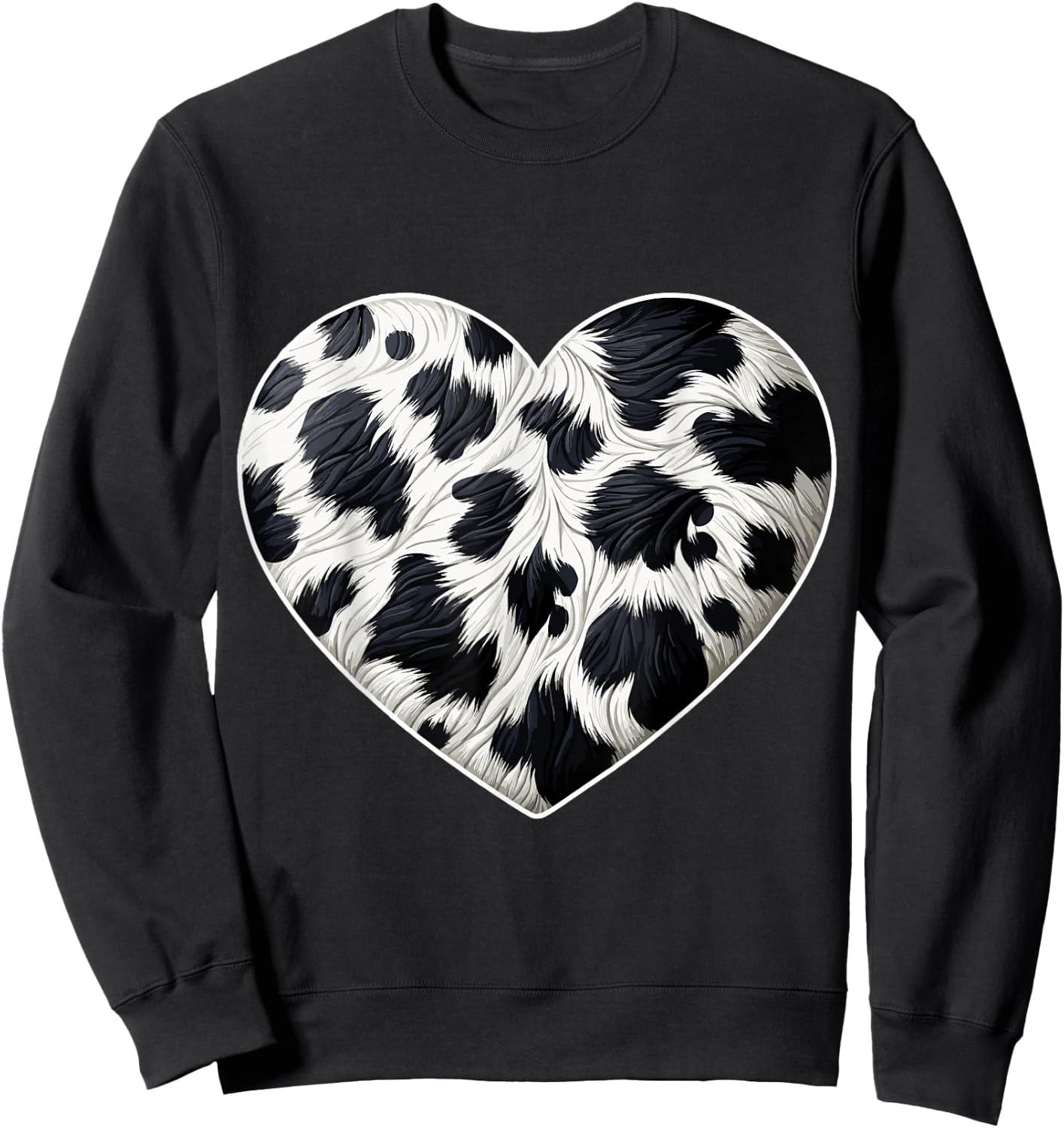 Cow Print Heart Cow Farmer Sweatshirt - Sweatshirt | Black