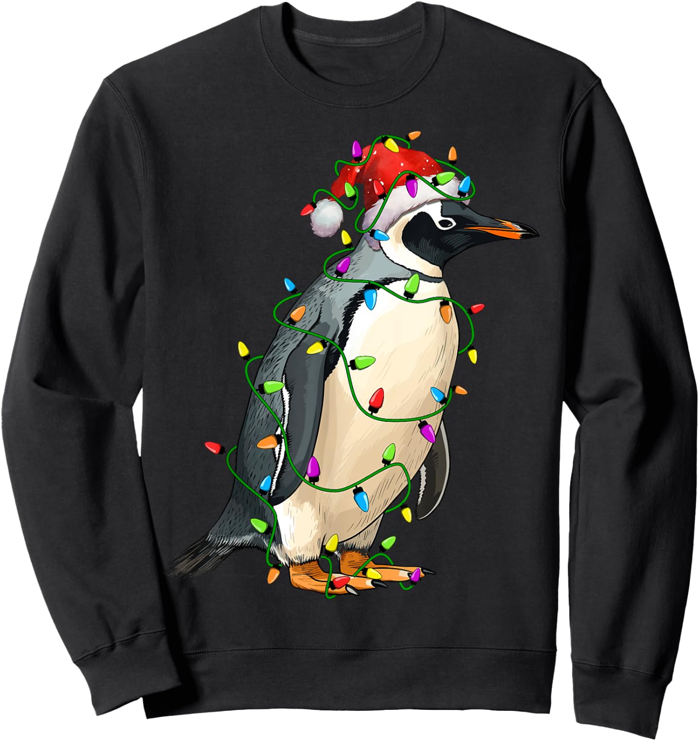 Penguin Santa Christmas Tree Lighting Xmas Funny Sweatshirt - Sweatshirt | Black