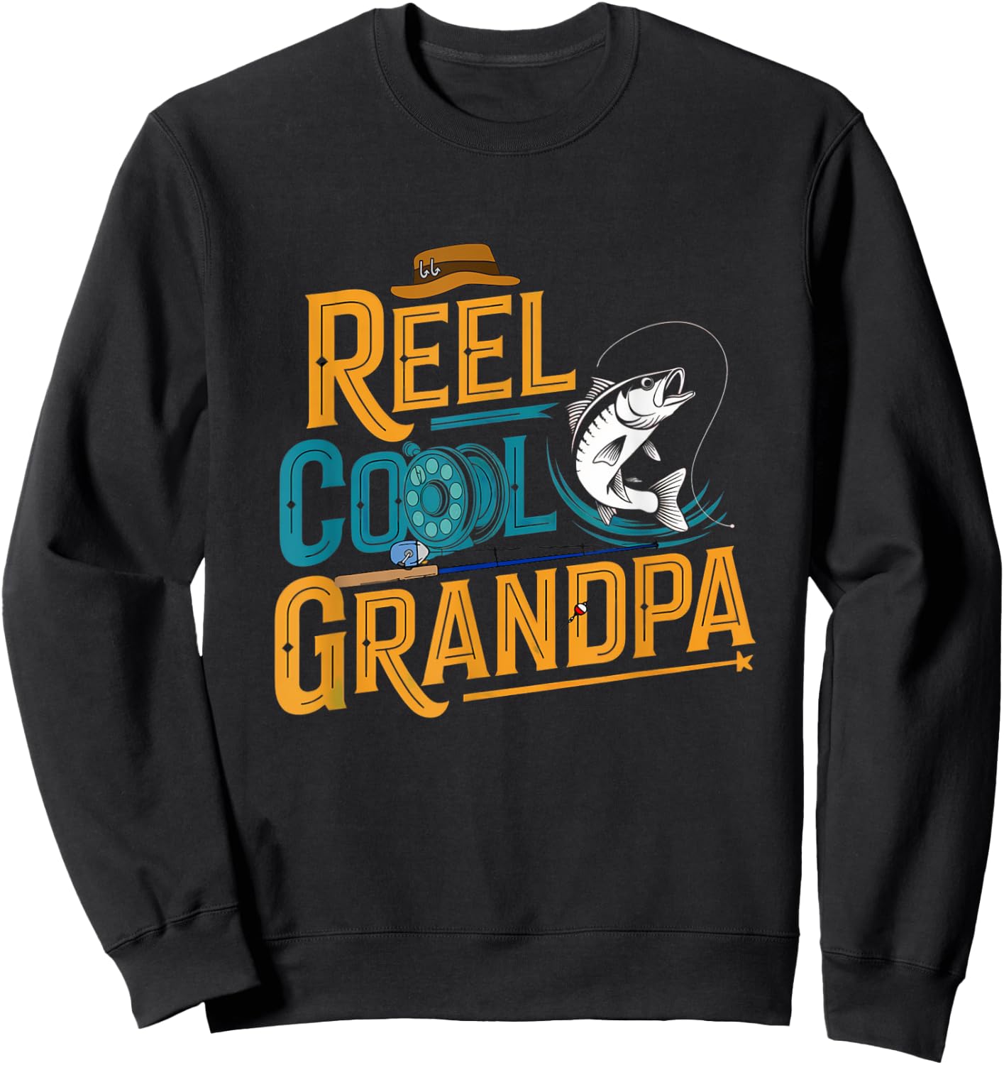 Reel Cool Grandpa Fishing Fisherman Fish Sweatshirt - Sweatshirt | Black
